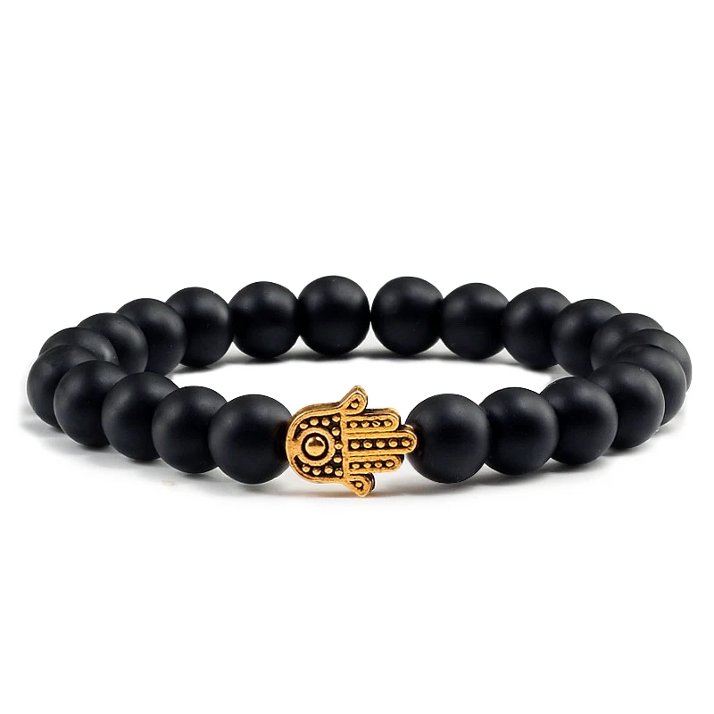 

Classic Matte Lava Black Beaded Bracelets Trendy Male Natural Stone Bracelet Couple Hand Alloy Fitness Yoga Jewelry Women Men