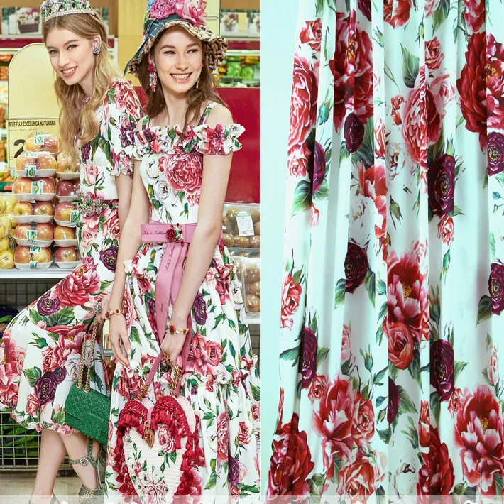 

145cm rose print fabric drape fashion dress fabric scarf polyester material diyparent-child fabric wholesale cloth