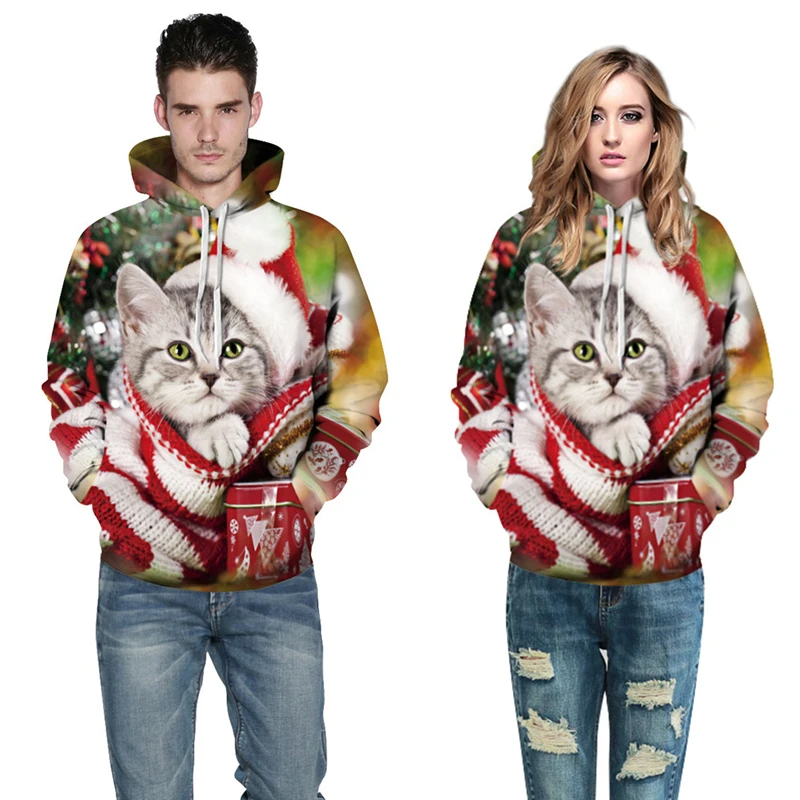 

ZOGAA Couple Hoodies Christmas Style 3D Hoodies Men Women Sweatshirt Causal Cat Printed Loose Hooded Pullover Streetwear Hoodie