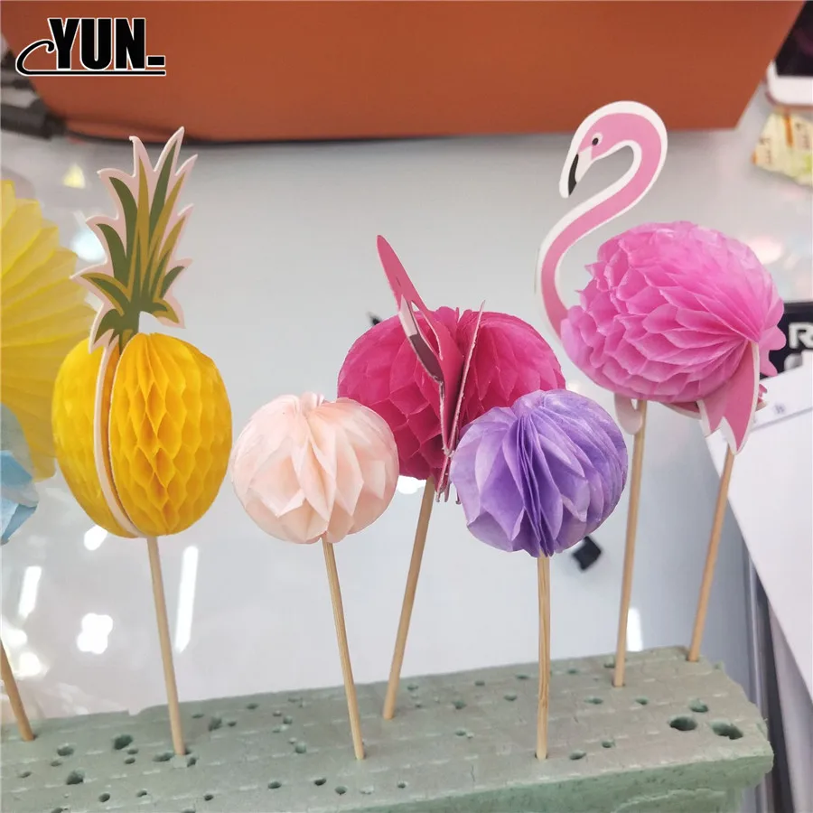 10pcs Baking Cake Decoration Card Insert Pineapple Three-dimensional Flamingo Sign Dessert Table Layout Wedding Decoration 8D (33)