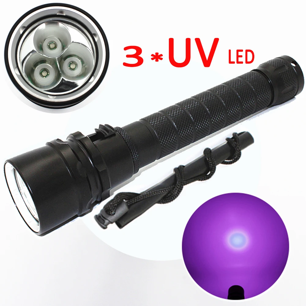 

Aluminum 10W Ultraviolet Lantern 3000LM 395nm 3x Purple UV LED Light Underwater 100M Waterproof UV Diving Flashlight Torch