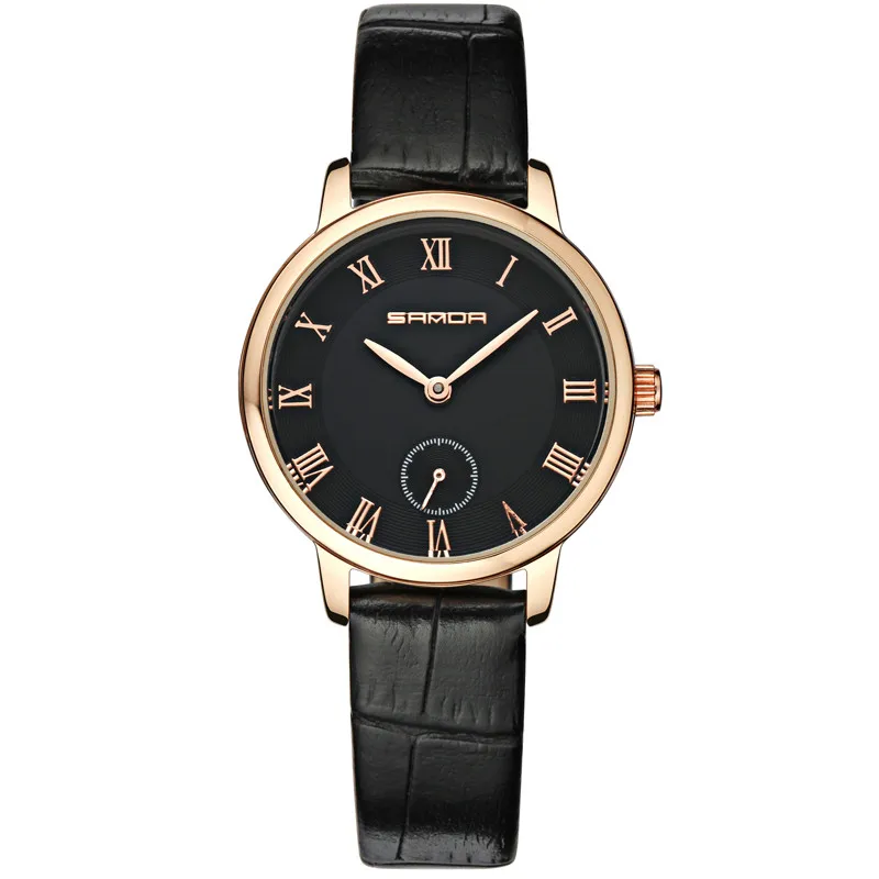 sanda quartz watch for unisex fashion women watches men vogue leather strap rose gold case (22)