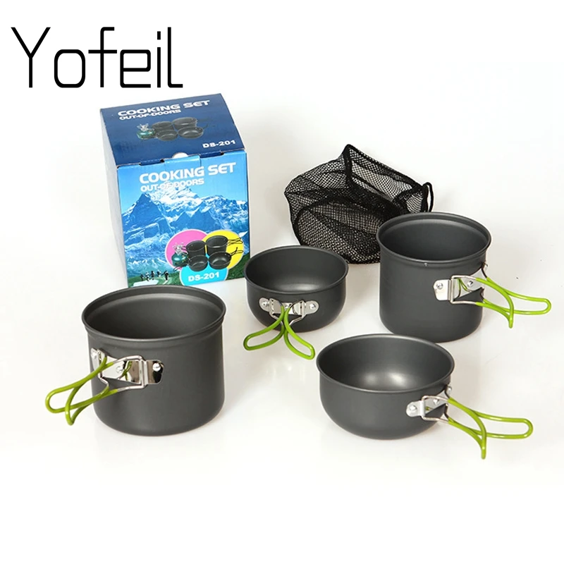 

4Pcs/Set 2~3 Persons Camping Tableware Outdoor Cooking Set Cookware Travel Non-stick Ultra light Tableware Pot Pan Picnic Set