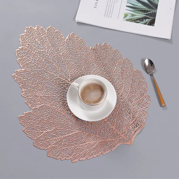 rose gold Коврик для обеденного стола, мягкое покрытие ладони ПВХ салфетка под тарелку с лиственным рисунком, имитация растений, коврики для кофейной чашки, настольные коврики, украшение для дома - Цвет: rose gold
