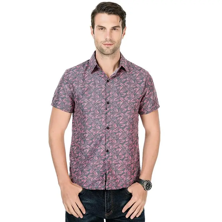 

Hawaiian Shirt Mens Clothing Social Men's Shirts Feather Print Blouse Man Short sleeves Slim fit Green Red Gray