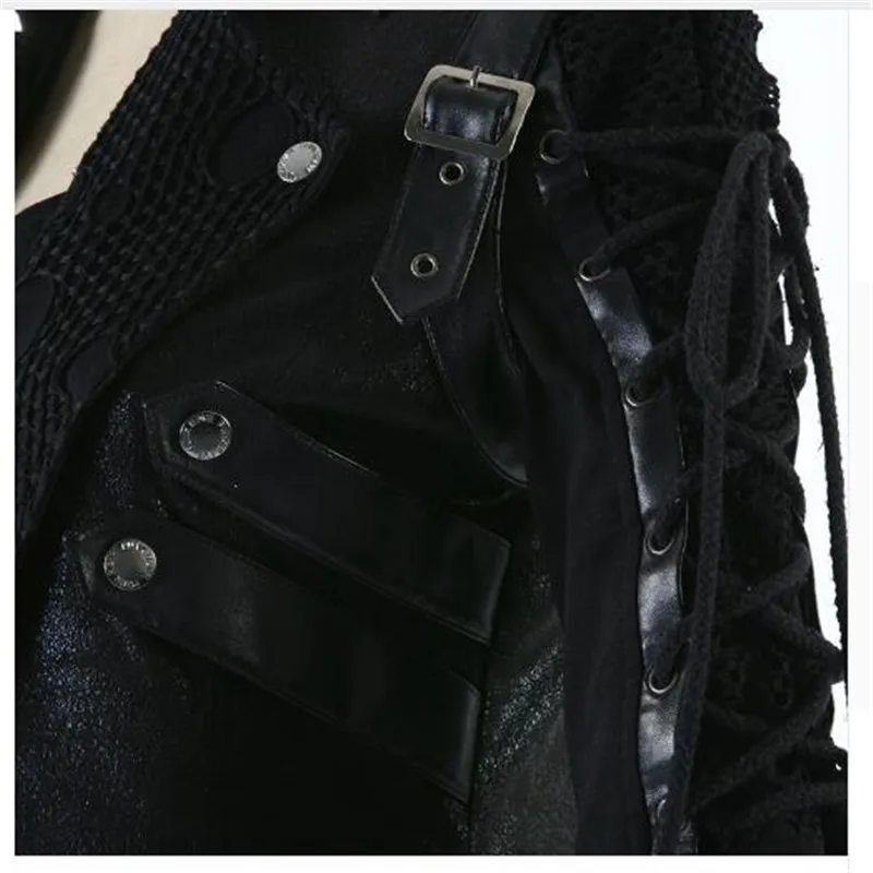 Мужская зимняя куртка в стиле панк черная кожаная с длинным рукавом ядовитая