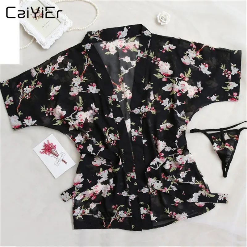 

Caiyier Sexy Lingerie Perspective Print Pajamas Robe Lace Flower Night Gown Women Sleepwear Home Dress Nightwear Night Gown YX02