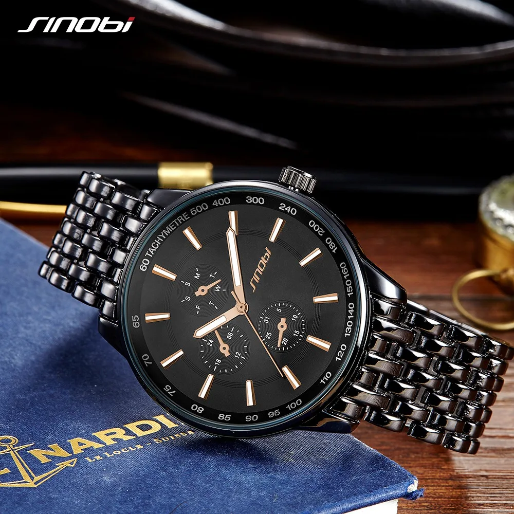 SINOBI الأعلى العلامة التجارية الفاخرة الرجال النساء أزياء عارضة الفولاذ المقاوم للصدأ ووتش الأسود الرياضية ساعات من جنيف دروبشيب Relogio Masculino