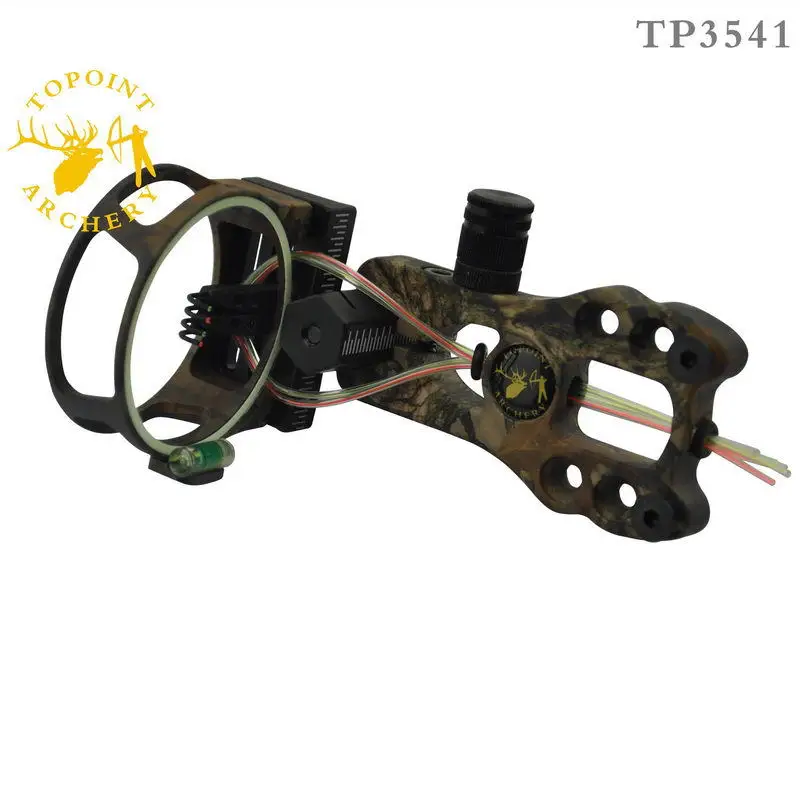 Toppoint 4 pin Compound Bow Sight with Led light,0.019" fiber, Brass