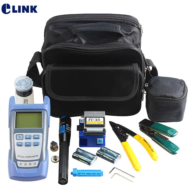 

FTTH tool kits with FC-6S fiber Cleaver VFL 5km optical power meter CFS-2 CFS-3 drop cable stripper high quality 12pcs/set