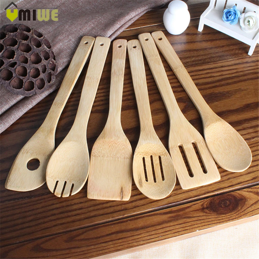 6pcs Eco-friendly Bamboo Wood Spatula Set Wooden Spatulas Kitchen Cooking Tools Utensil Set Bamboo Non-stick Pan Special Shovel