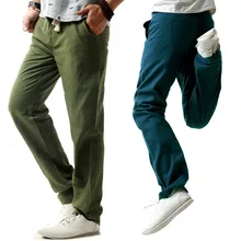 Весенне-летние льняные штаны мужские повседневные однотонные тонкие свободные удобные дышащие джоггеры Молодежные прямые брюки большого размера M-4XL