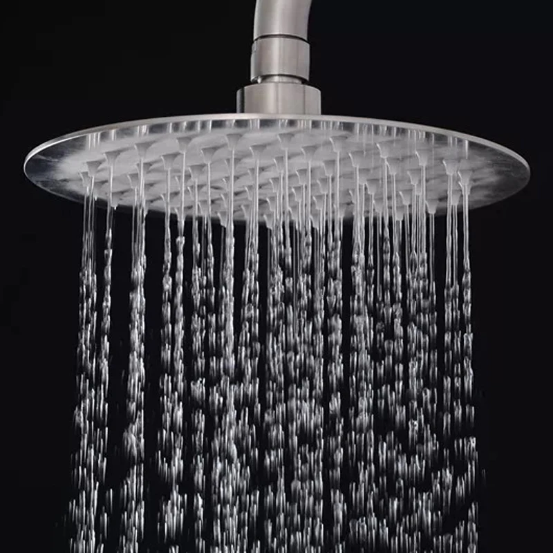 8/" Square Slim Stainless Steel Rain Shower Head 16/'/' Wall Mounted Arm For Faucet
