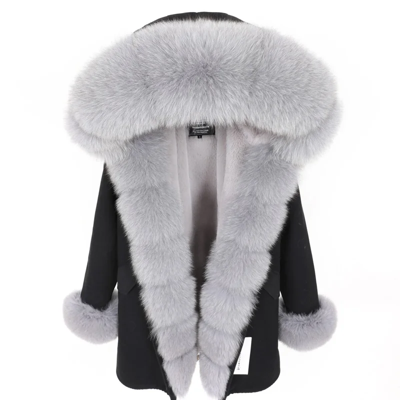 Maomaokong2019 Новая зимняя Женская куртка с воротником из натурального Лисьего меха, длинная теплая Модная куртка, Женская парка, верхняя одежда - Цвет: 1