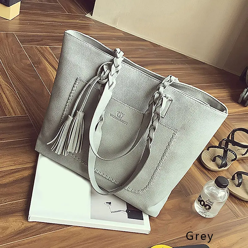 LEFUR Прямая поставка Женская кожаная сумка модная женская сумка через плечо с кисточками Женская винтажная сумка на плечо Повседневная bolsas - Цвет: Grey