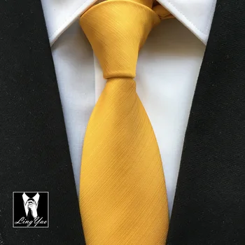 

Designer Skinny Tie Top Quality Woven Solid Yellow Necktie Match Shirts