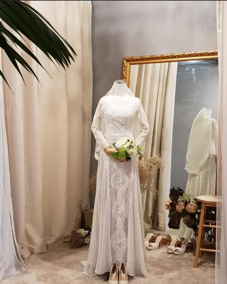 Ретро винтажное кружевное богемное свадебное платье русалки с длинным рукавом и открытой спиной, летнее пляжное богемное платье невесты, vestido de ZW076 - Цвет: same as picture