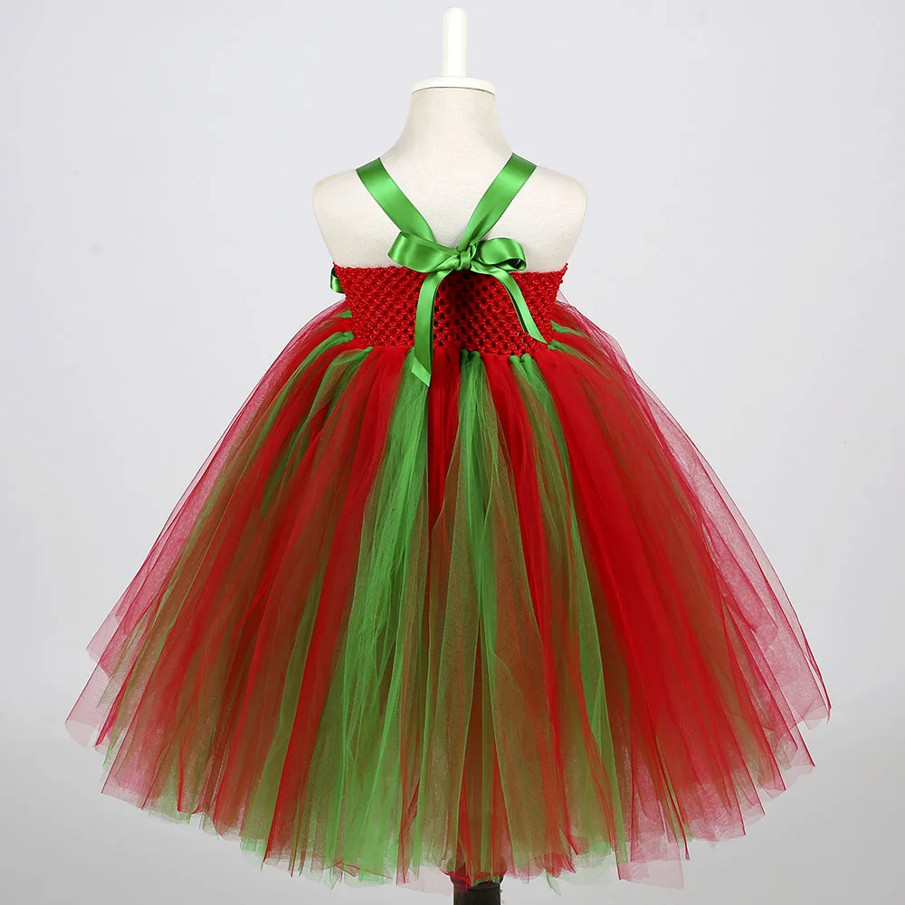 Green Red Ankle Length Girl Dress Christmas Autumn Clothing Children New Year Party Frock Tulle Tutu Christmas Tree Dress Gowns (6)