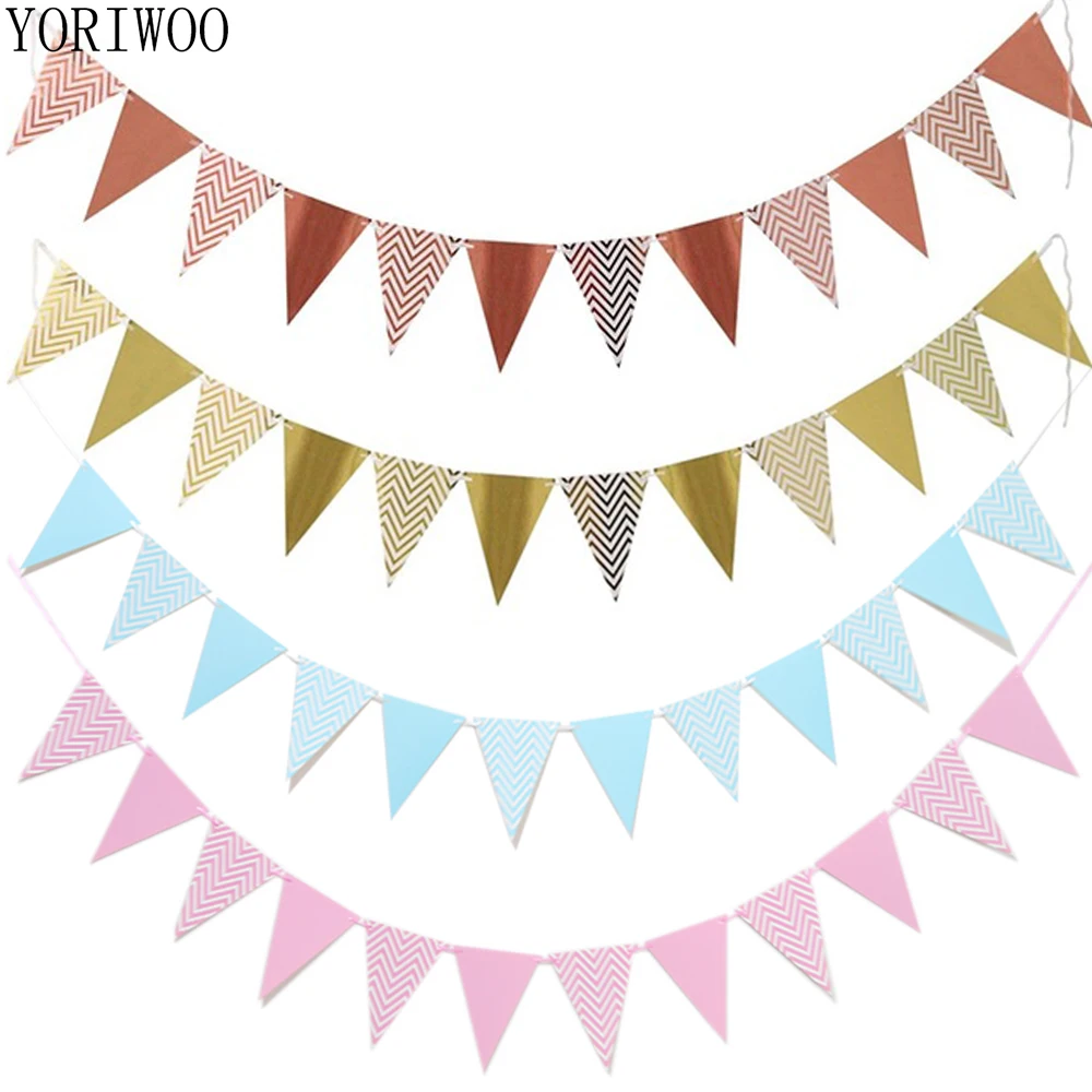 

YORIWOO 12 Flags Paper Garland Hanging Banner Bunting Baby Shower Boy Girl Happy Birthday Party Decorations Kids Room Decoration