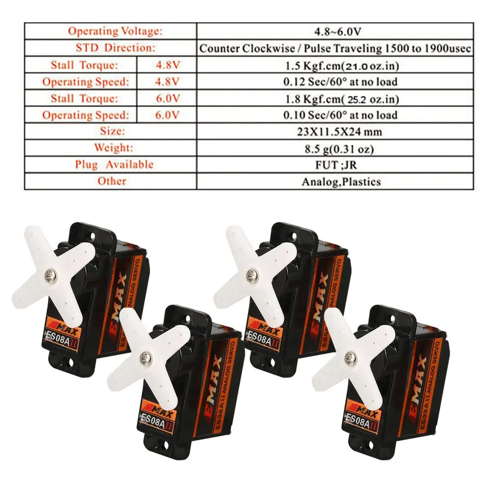 4 шт./компл. EMAX ES08A II 8 V 6 1 кг 0 12/0 10 s/60 градусов аналоговые Пластик Шестерни