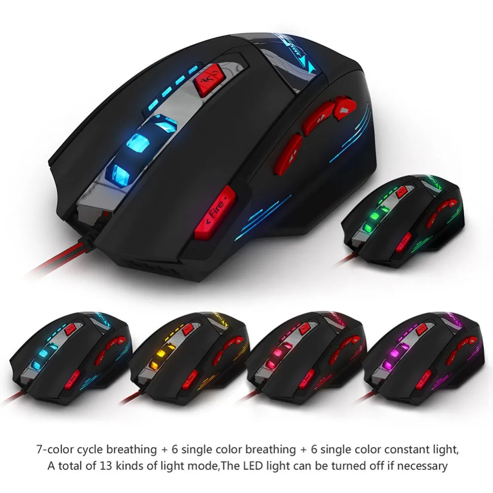 

Computer Accessories ZELOTES T-90 8 Key 9200 DPI Wired USB Optical Pro Gaming Mouse 13 Light Mode dropshipping