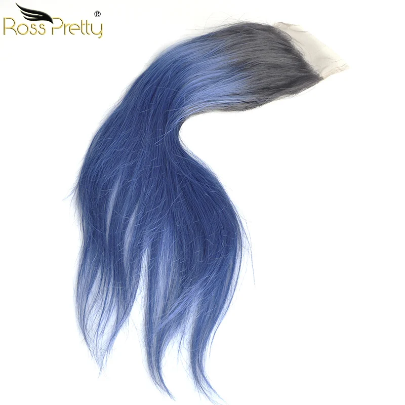 Ross Pretty Ombre Цвет 1b синий Remy человеческие волосы пучки с закрытием бразильские прямые волосы переплетения с кружевом