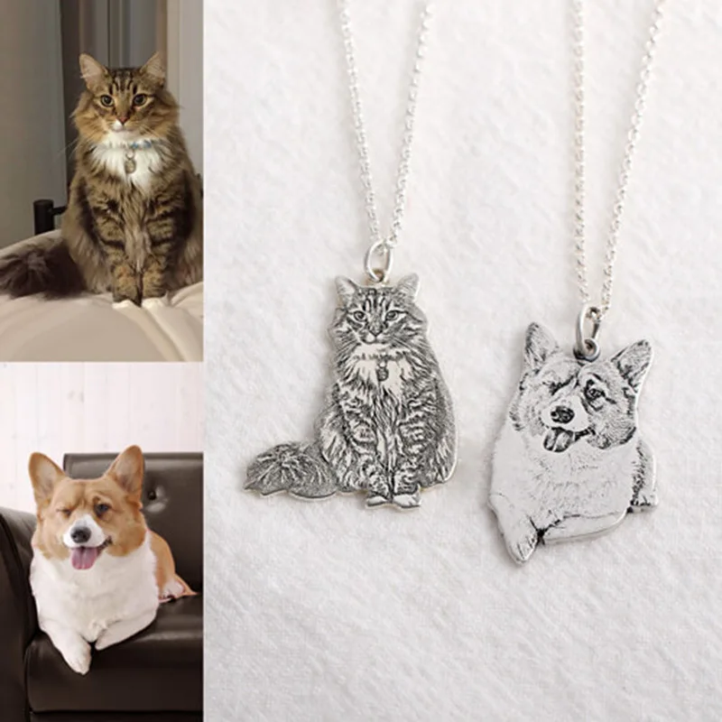 Ceny Niestandardowe Pet Photo naszyjniki wisiorek grawerowane nazwa życzenie 925 Sterling Silver nieśmiertelnik. Zdjęcie biżuteria na zamówienie. Zdjęcie spersonalizowane