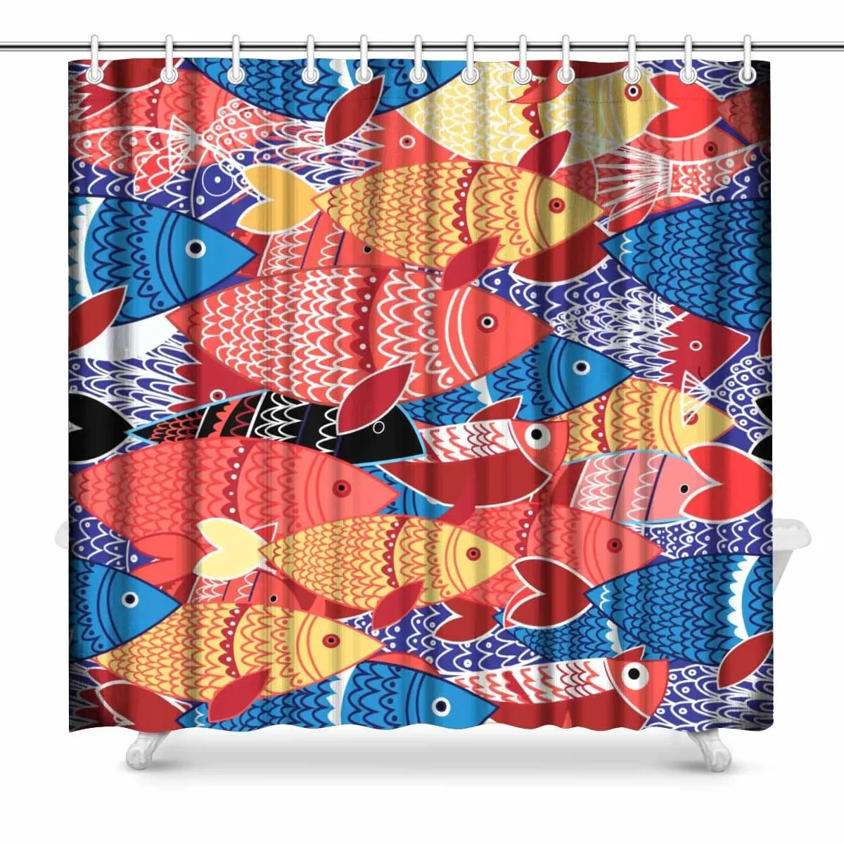 Aplysia of Bright Colorful Fish on Blue Fabric Shower Curtain Decor