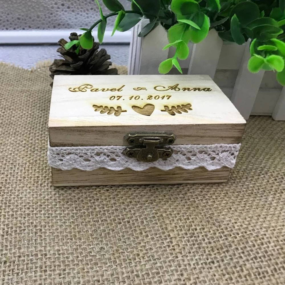 Wedding ring box Custom Your Names and Date Engrave Wood Wedding Ring Box Personalized Gift Rustic Wedding Ring Bearer Box