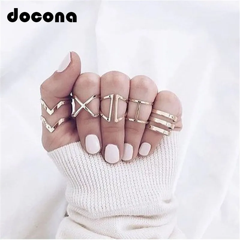 Docona марочные золото Цвет геометрический набор колец для Для женщин Девушка