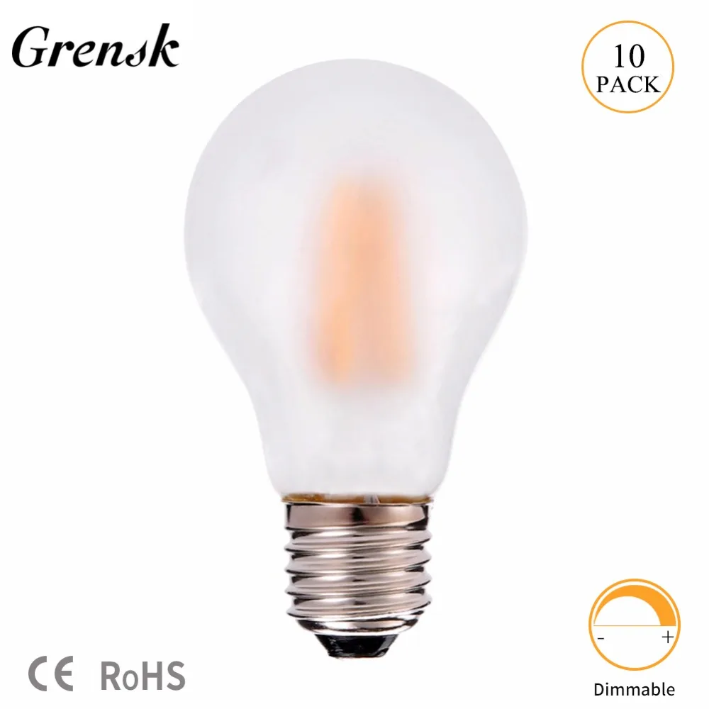 Grensk A19 Frosted Globe led Lamp 8W Vintage LED Filament Bulb E26 E27 Warm White 2700K 110V 220V AC Decorative Lights Dimmable