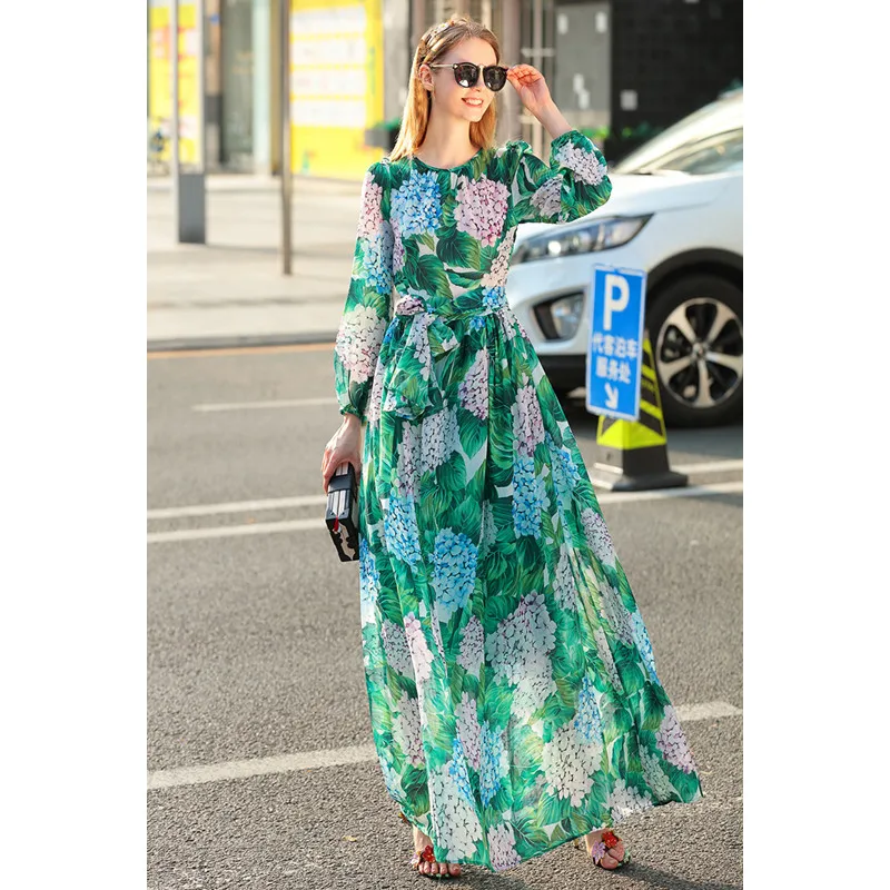 Zomer Strand Maxi Jurk Vrouwen O-Hals Groen Bloemenprint Feestjurk Sexy Dames Bohemian Lange Mouwen Jurken Elegant lange Jurk Zomer Strand Maxi Jurk Vrouwen O-Hals Groen Bloemenprint Feestjurk Sexy Dames Bohemian Lange Mouwen Jurken Elegant lange Jurk