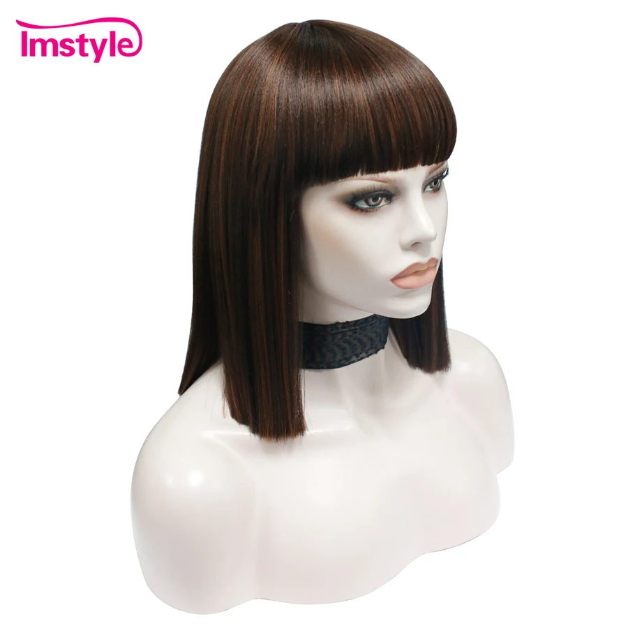 

Imstyle Synthetic Wigs With Bangs Short Brown Wigs For Women Heat Resistant Fiber Daily Cosplay Wig Straight Hair