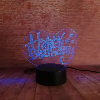 

Happy Birthday Design 3D Illusion LED NightLight Luminous Colorful Touch Flash Fairy Light Desk Lamp Model Toys for Kids