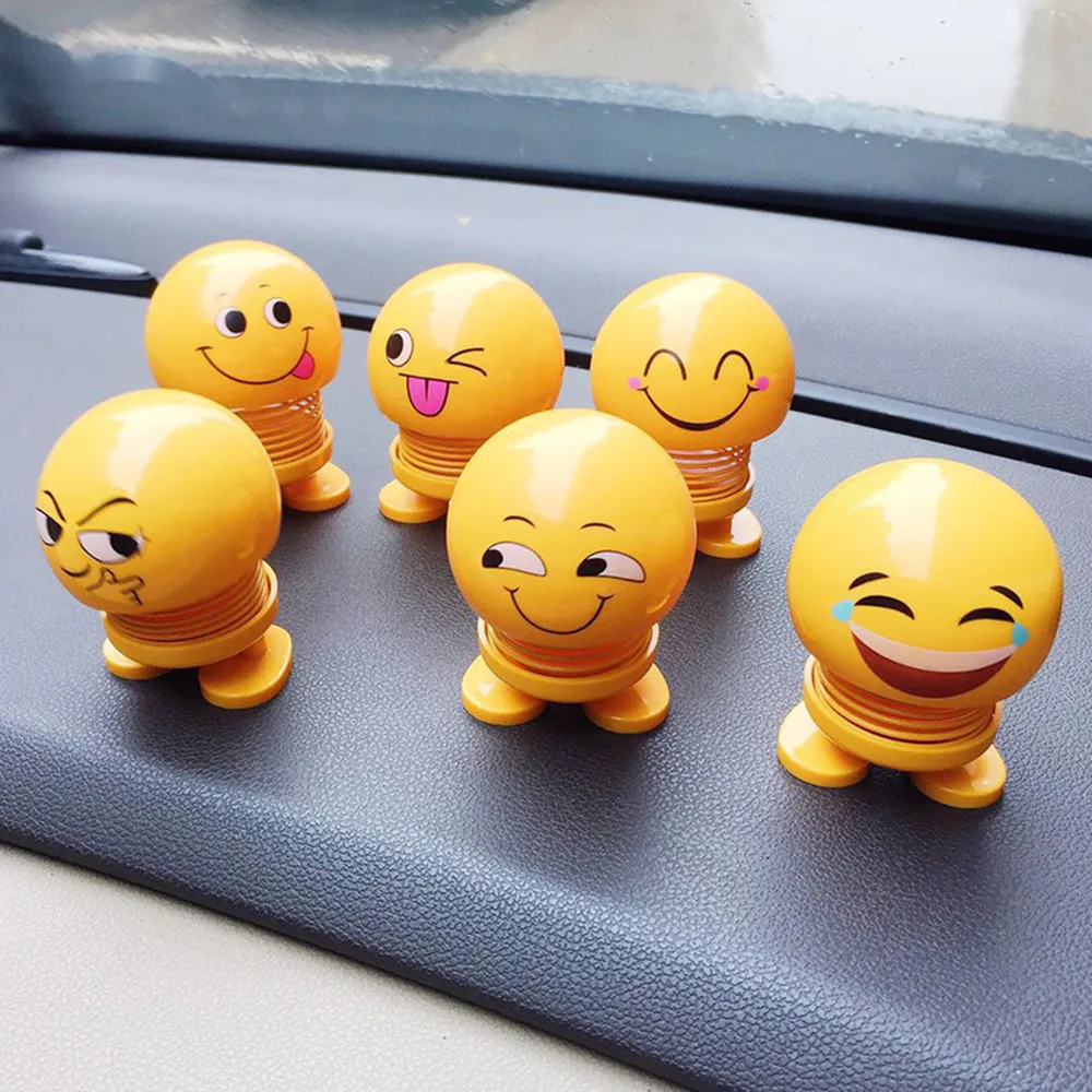 Emoji Spring Shaking Head Doll Toy Car Ornaments Car Dashboard Interior Decor 