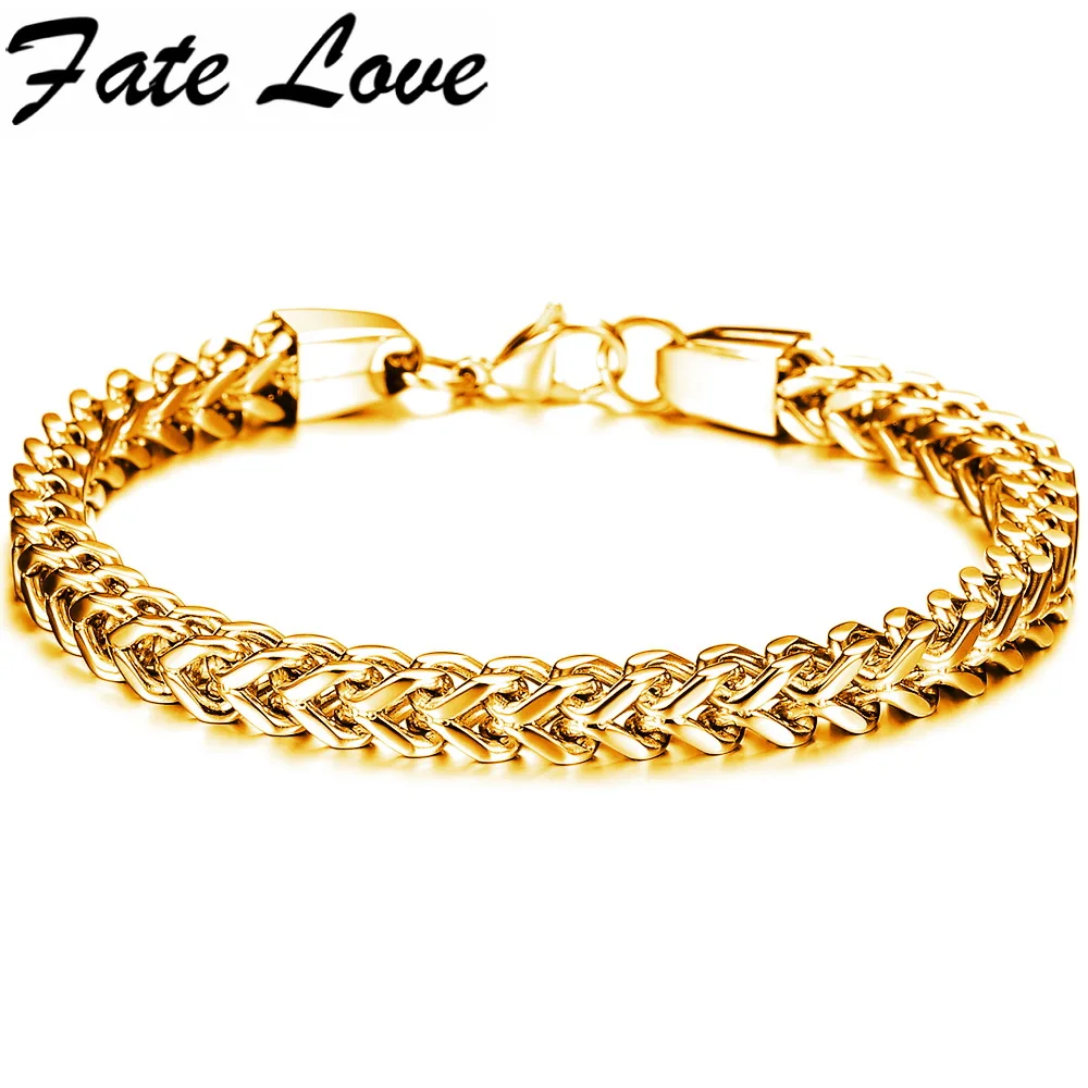 

Classic Punk 316L Stainless Steel Link Chain Bracelet black /gold /silver Plated Metal Bangle bracelet with lobster claps FL671