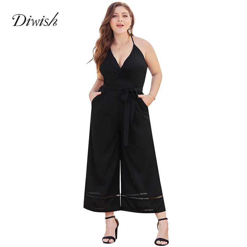 

Diwish Women Black Jumpsuit Sexy Deep V Neck Jumpsuits Wide Leg Backless Rompers Womens Jumpsuit Holiday Casual Plus Size XL-4XL
