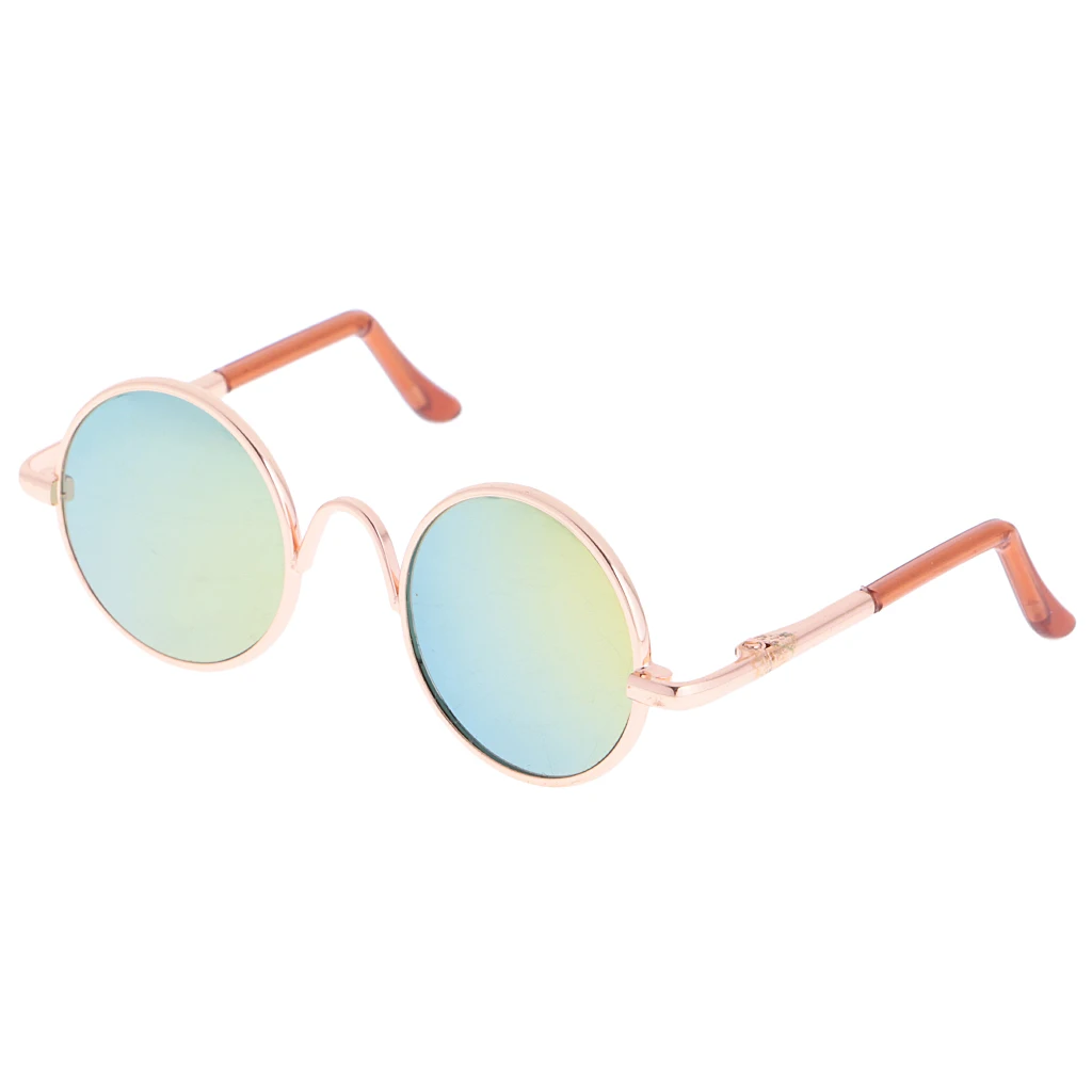 Cute Copper Hippy Fashion Gold Yellow Blue Round Frame Eye Glasses Eyewear Sunglasses  for 1/6 Blythe Dolls
