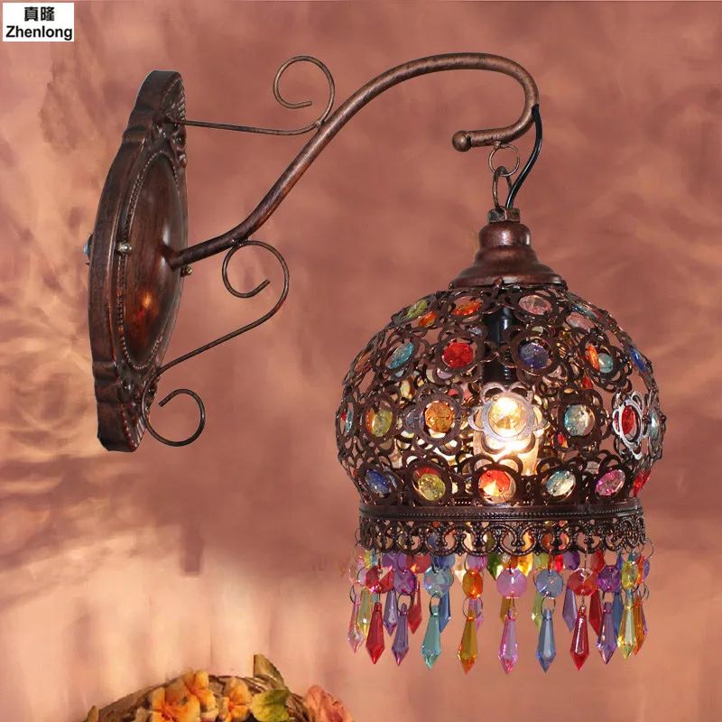 

18CM Bohemian Style Red Bronze/Colour Crystal LED Wall lamp Vintage Wall Light Cafe Bar Store Hall Club Coffee Shop Lighting