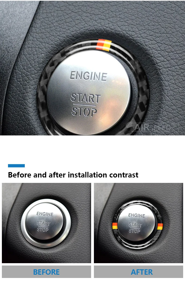 Mercedes Benz C Class W205 E Class W213 GLC Carbon Fiber Car Interior Ignition Engine Start Cover Trim Ring Sticker (3)