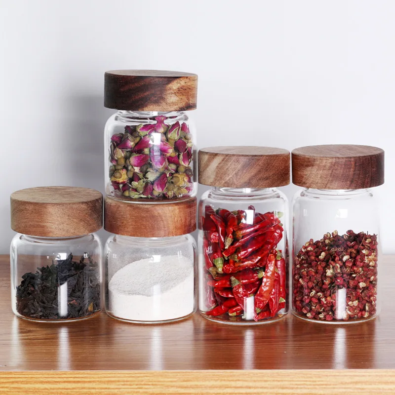 

Transparent Kitchen Storage Bottle High Borosilicate Glass With Wooden Cover Food Candy Biscuit Snack Storage Jar Organization