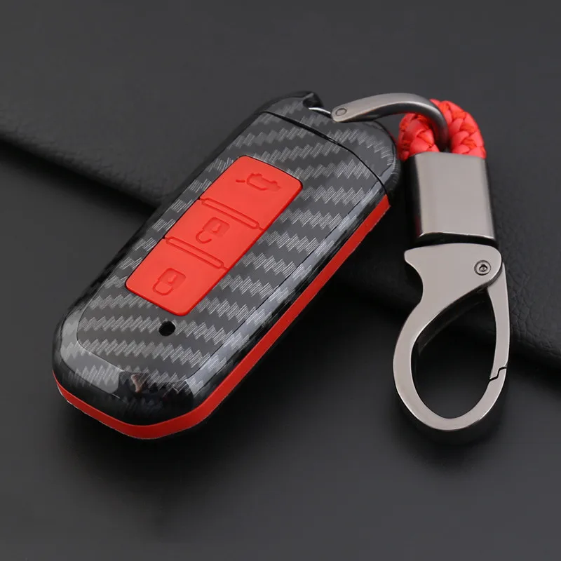 Key Case Remote Fob Shell Keychain Protector Holder for Wuling Hongguang S Baojun 730 510 560 Car Key Cover car accessories - Название цвета: Carbon Fibre Red
