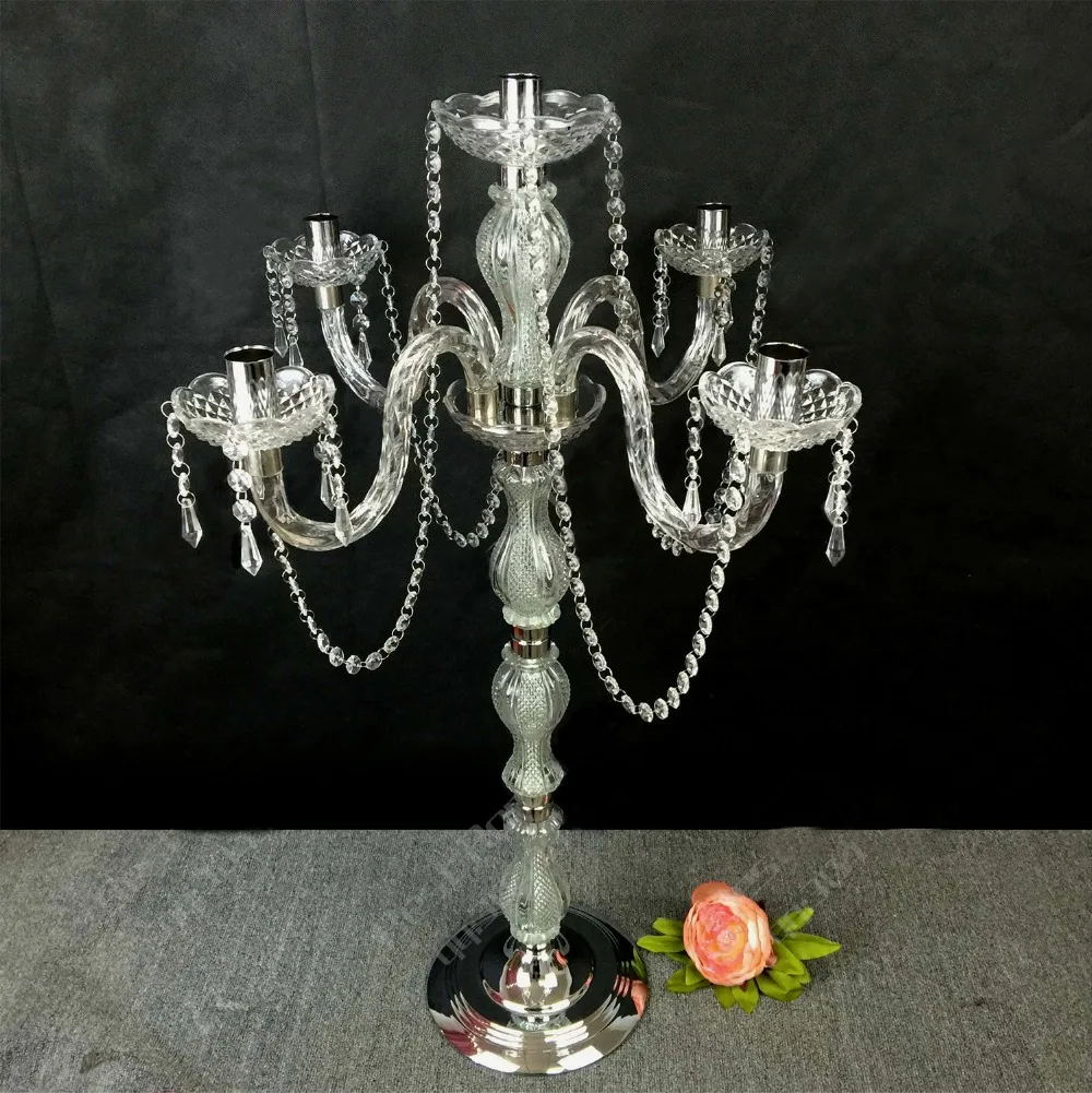 1pc 90cm height Acrylic 5 arms candelabros wedding candelabras with