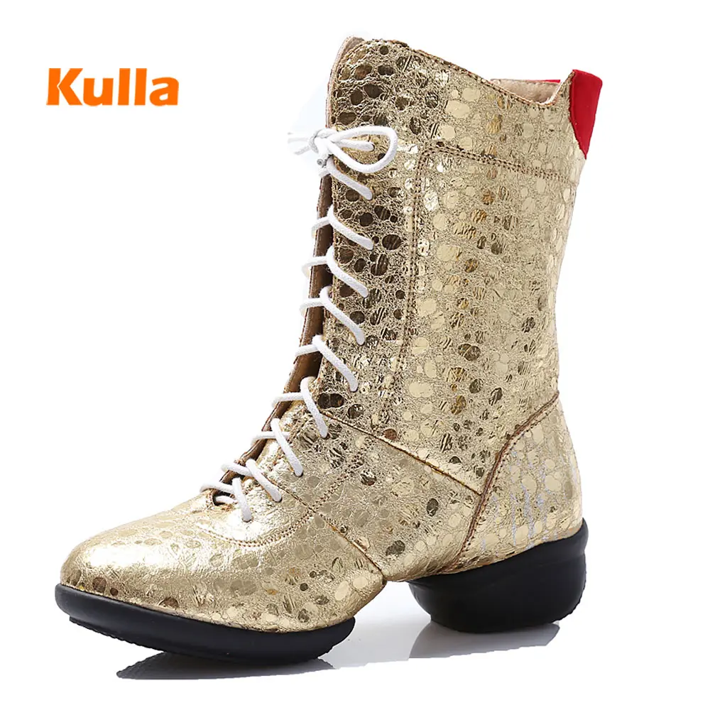 

Women Modern Dance Shoes Soft Sole Woman's Ballroom Latin Practice Dance Sneakers Ladies Sport Fitness Dancing Boots Silver/Gold