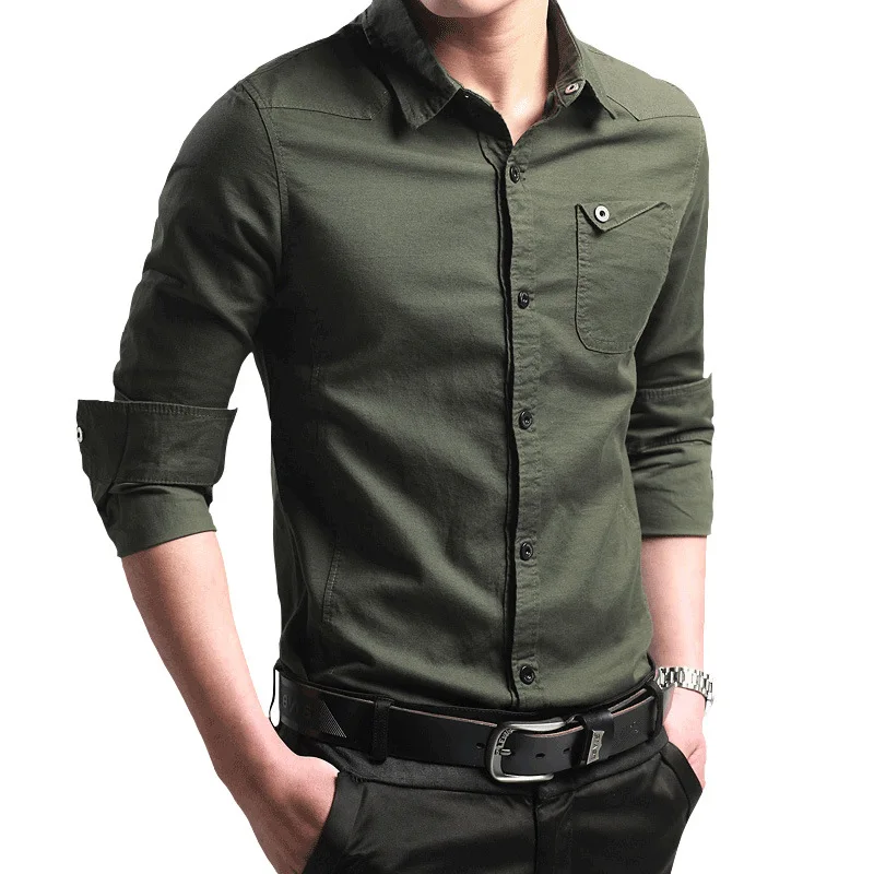 

Shirt Men's Spring Long Sleeve Cotton Army Shirt Men's Youth Business Blouse Slim Casual February 23 Gift Camisas Hombre MZ3392