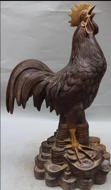 

S5105 20" lucky Chinese Bronze Gilt FengShui Wealth Chicken Rooster Cock Animal Statue discount 30% (C0324)