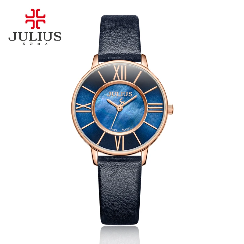 Julius часы женские тонкие кожаные Наручные часы с циферблатом серые RoseGold 30 м Водонепроницаемые японские кварцевые Movt из нержавеющей JA-961