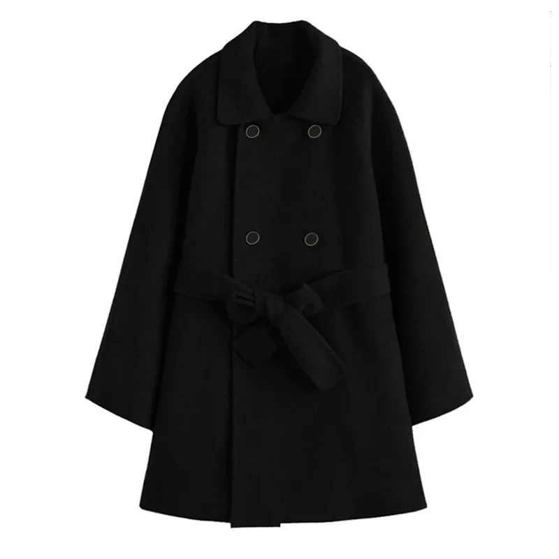 Long De Manteau À Winderbreaker Trench Mélanges Black A1713 Automne Femmes Hiver Veste Sash Cape Double En Laine 2018 Manteaux Boutonnage w0qFpYxE