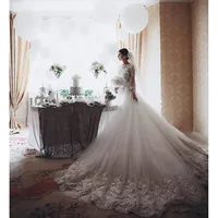 Amazing Charming Wedding Dress Lace Appliques Tulle Bridal Wedding Gowns Long Sleeve Jewel Wedding Dress 2016 Z011