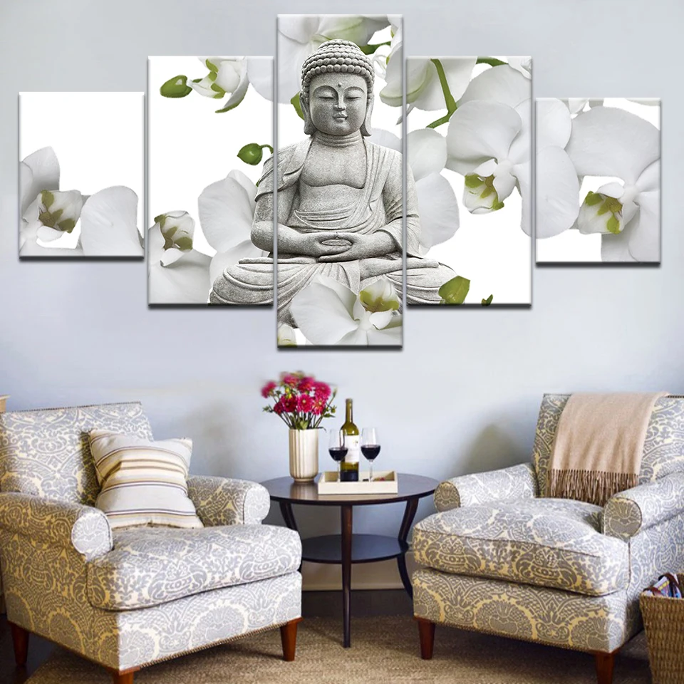 HD печать плакат Настенная картина для гостиной Декор модульный 5 шт. Sakyamuni Buddha
